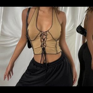 Lace up tie halter top